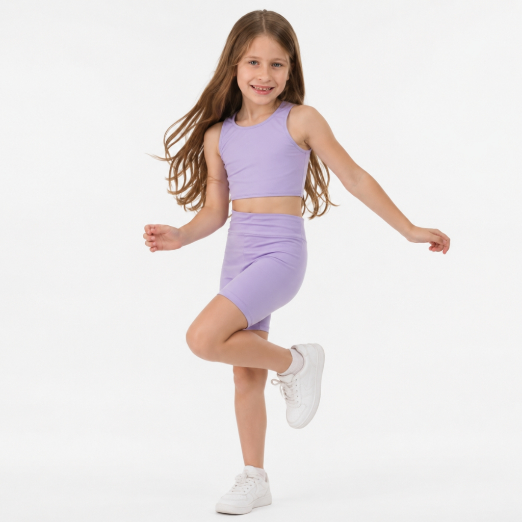 Conjunto Infantil Lycra Top Nadador Short Fitness Ginástica
