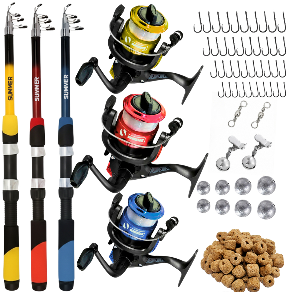 Kit De Pesca 3 Vara Telescópica 2,70M Com Molinete e Acessórios