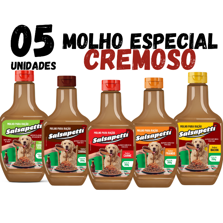Kit 5 Unidades de Molho Especial Para Ração Para Pet Cachorro 250g salsapetti  Sabores