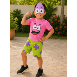 Fantasia Infantil Patrick - Bob Esponja C/mascara E.V.A Macacão Curto Sem Enchimento Desenho