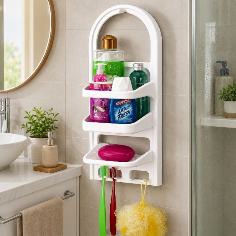 Porta Shampoo e Sabonete Banheiro Suporte Organizador Prateleira Plástico