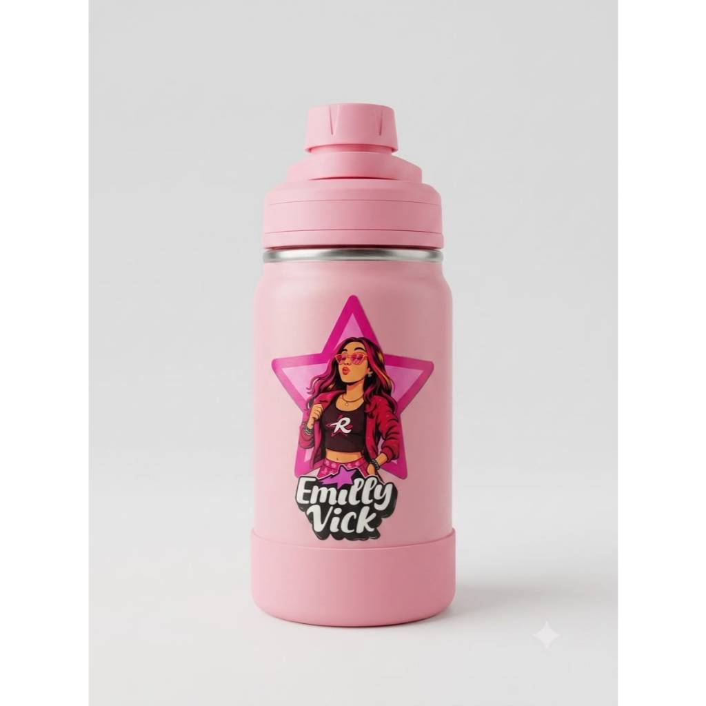 Garrafa Infantil Térmica Personalizada 350ml Inox com Nome e Desenho Escolar Base Antiderrapante