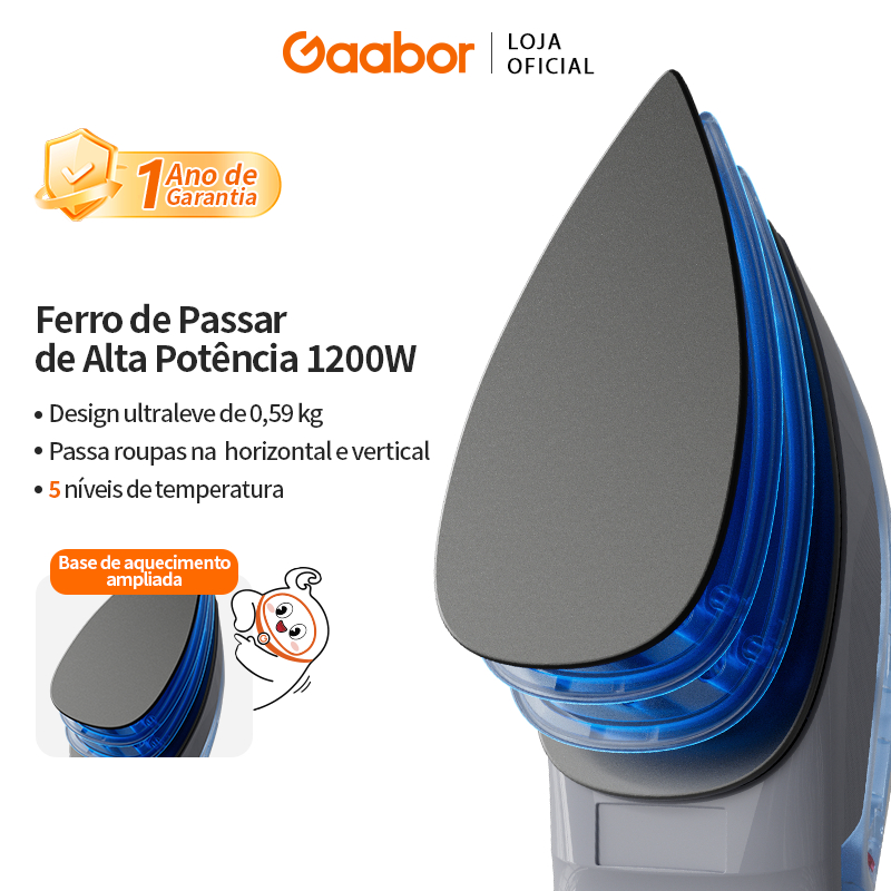 Gaabor Ferro Elétrico com Controle de Temperatura Preciso, Base Teflon e Calor I