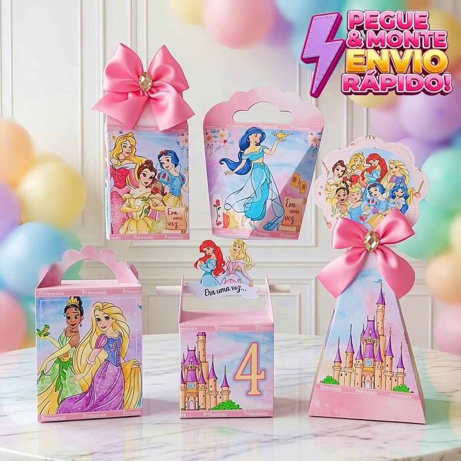 Kit Caixas Princesas Disney  PEGUE E MONTE - Lembrancinha para Festa Infantil - Aniversário - Kit FESTA