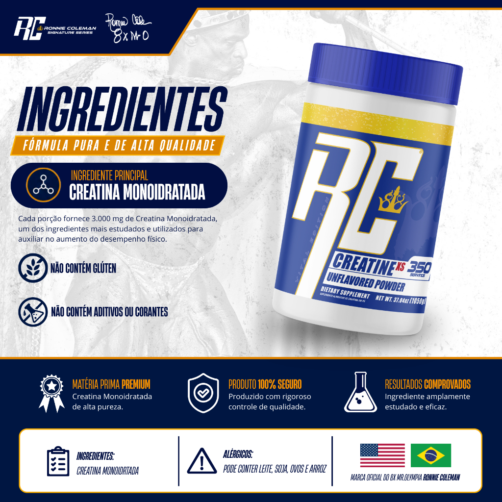 Creatina XS Ronnie Coleman 1050g 350 Doses Creatina Monohidratada em Pó Sem Sabor Alta Pureza · foto 2