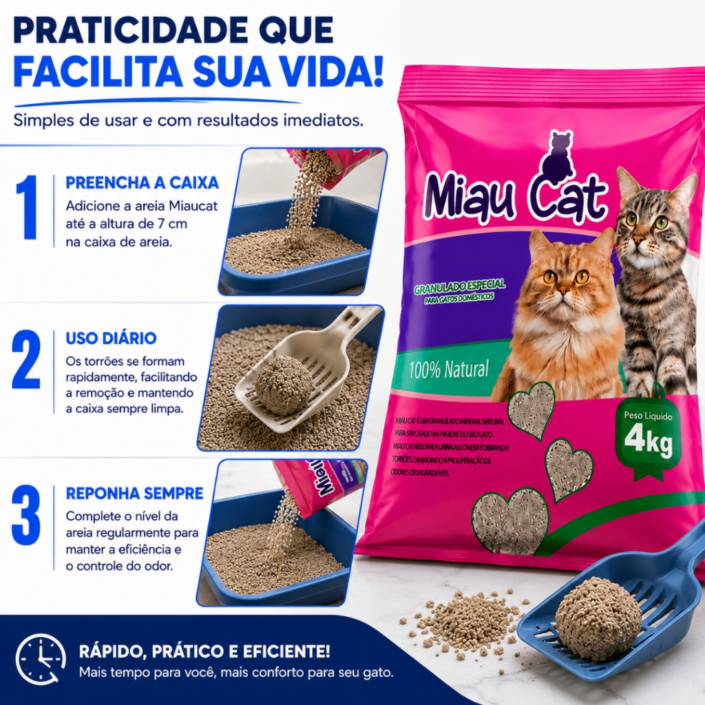 Fardo 5 Pacotes 4KG de Areia Sanitária Granulado Forma Torrões Miaucat Perfumado Lavanda 20KG · foto 2