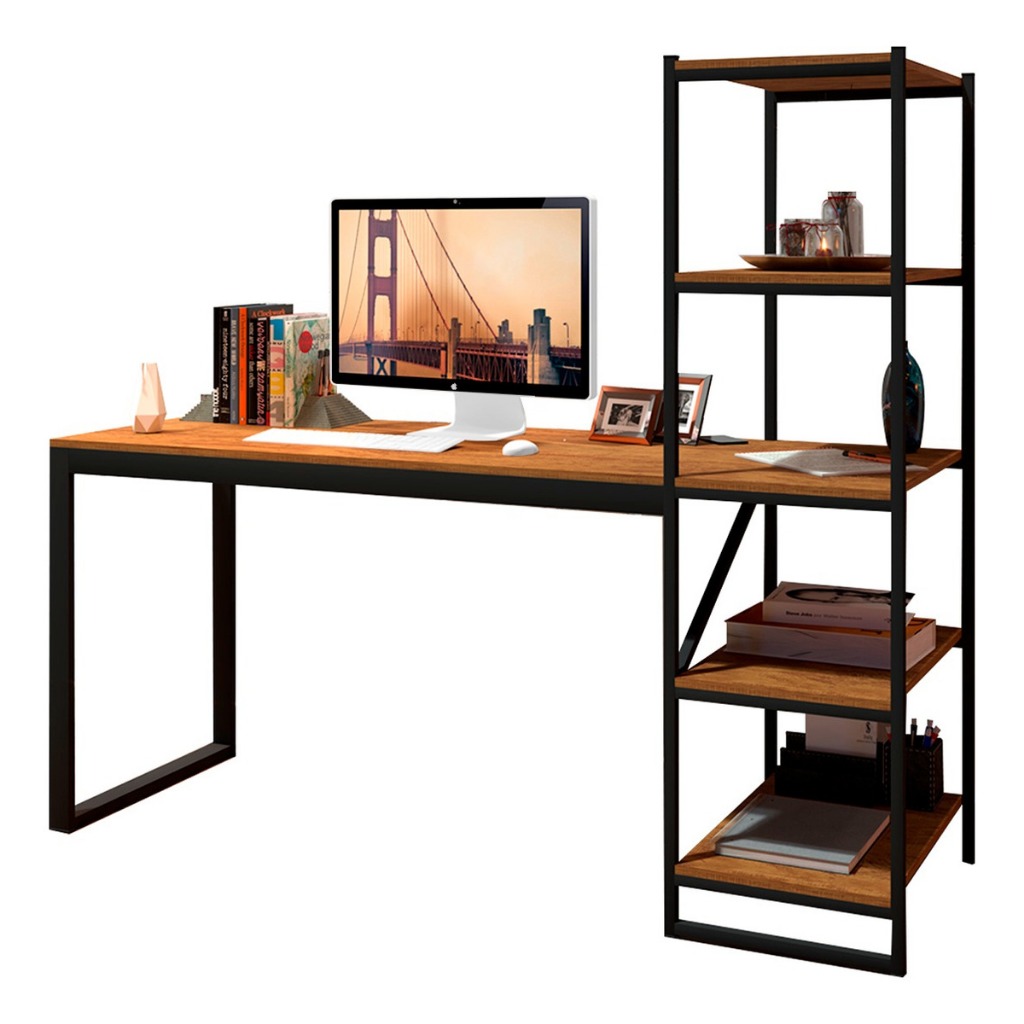 Escrivaninha Estudo Home Office Industrial Escritório Mesa Trabalho Penteadeira Prateleiras