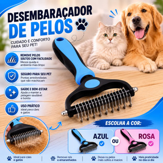 Escova Desembolador de Pelos Desembaraçador Profissional Pet Removedor de Nós Escova para Cães e Gatos Azul Rosa