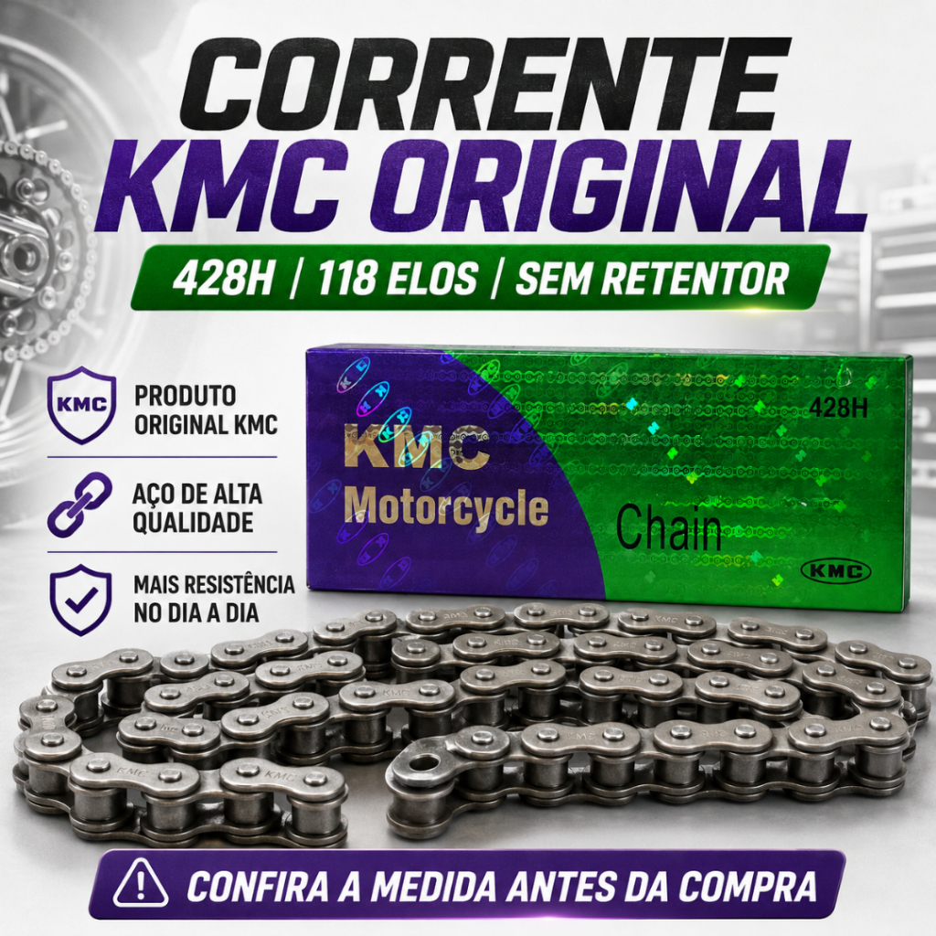 Corrente Transmissão KMC 428H 118 Elos Sem Retentor Original