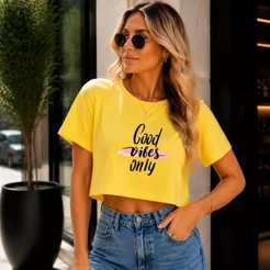 Cropped feminino estampa Good vibes camiseta t-shirt