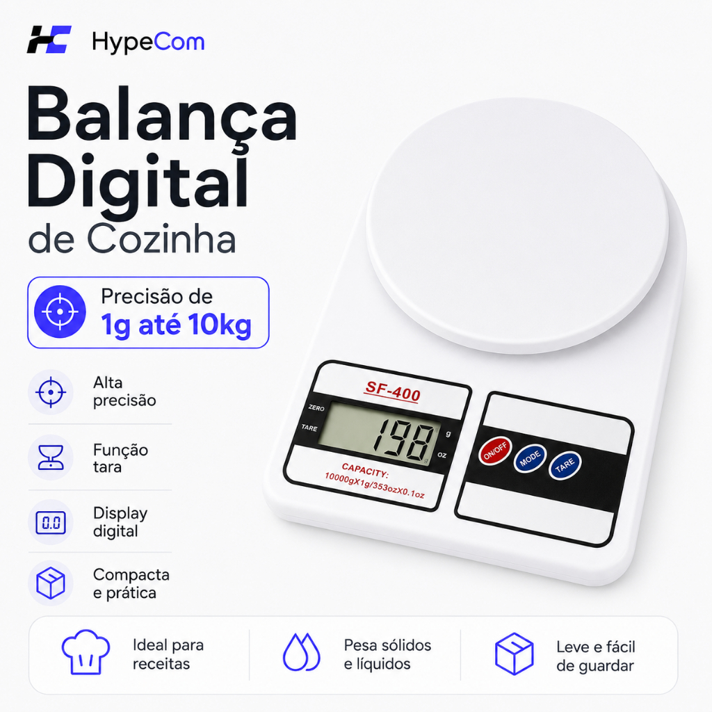 Balança Digital Cozinha 10Kg Precisão Balança de Alimentos