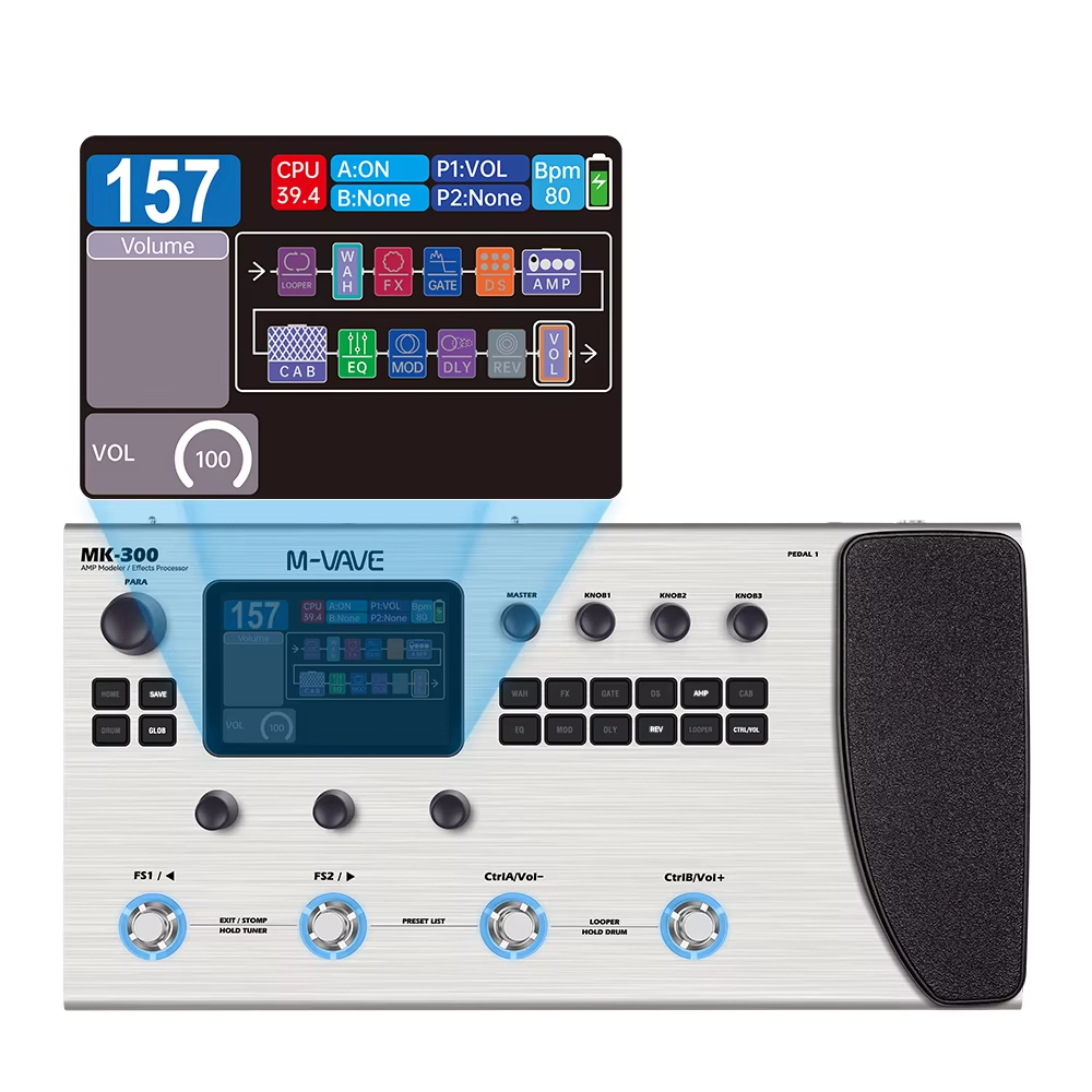 Pedal multifuncional de efeitos para guitarra/baixo M-VAVE MK-300 | Looper 150s + 128 baterias MIDI DAW | Modelagem