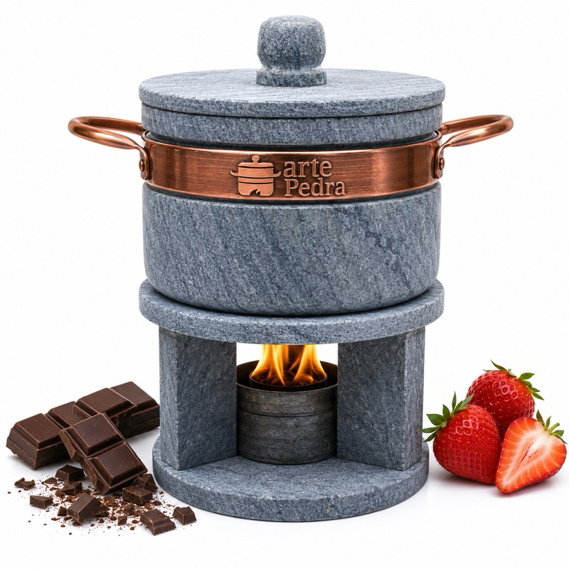 Arte Pedra Kit Fondue Para Queijo E Chocolate Em Pedra