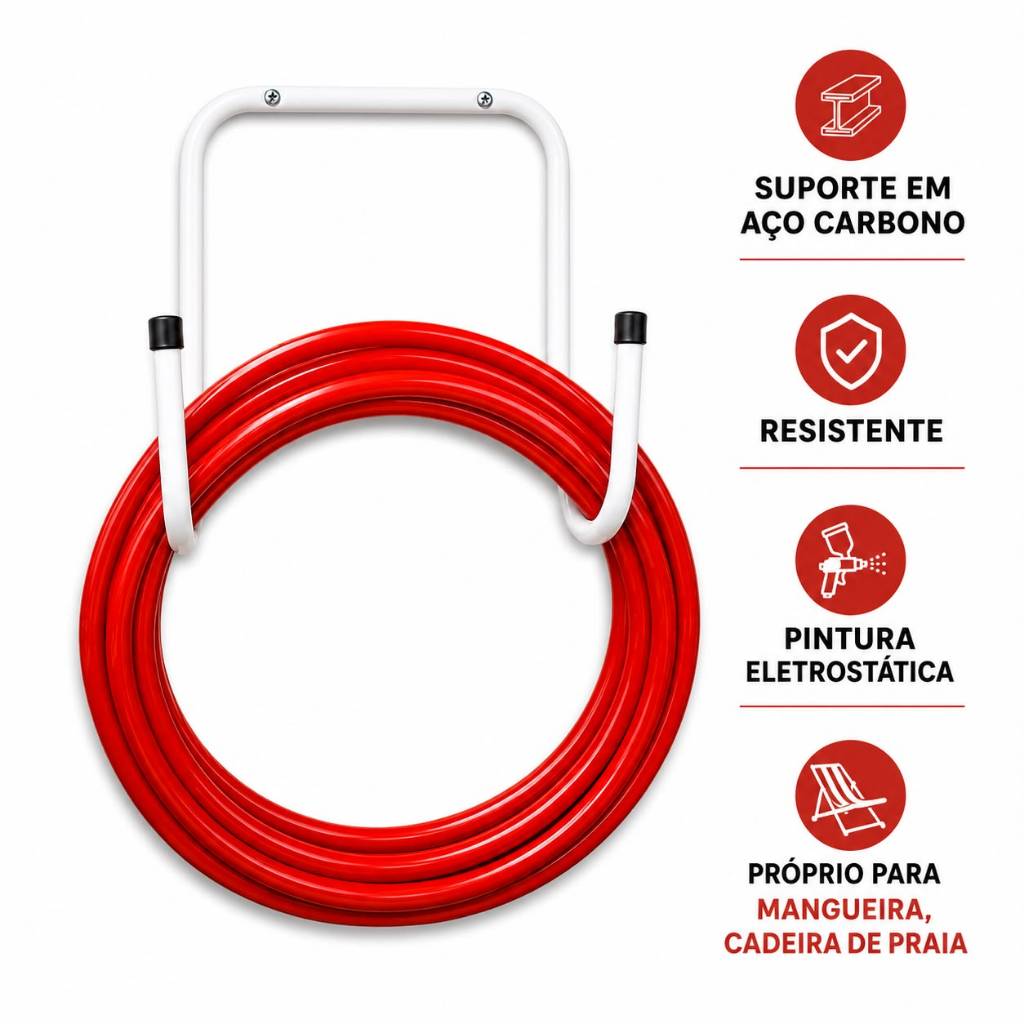 Suporte de Parede Aço Carbono Preto ou Branco Para Mangueira, Cadeira De Praia, Organizador de Área de Serviço e Garagem — imagem 2 de 2