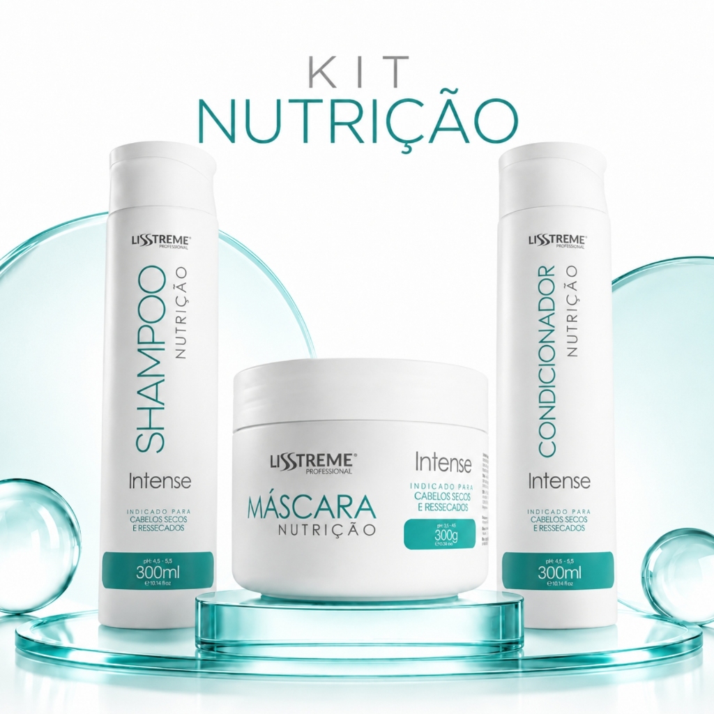 Kit Nutrição LissTreme 300g Tratamentos Capilar Profissional c/ Shampoo + Condicionador + Máscara