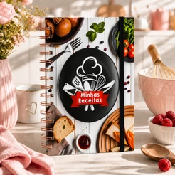 Caderno Minhas Receitas Caderneta de Anotações de Receitas Culinária Capa Dura 200 Páginas Bronze