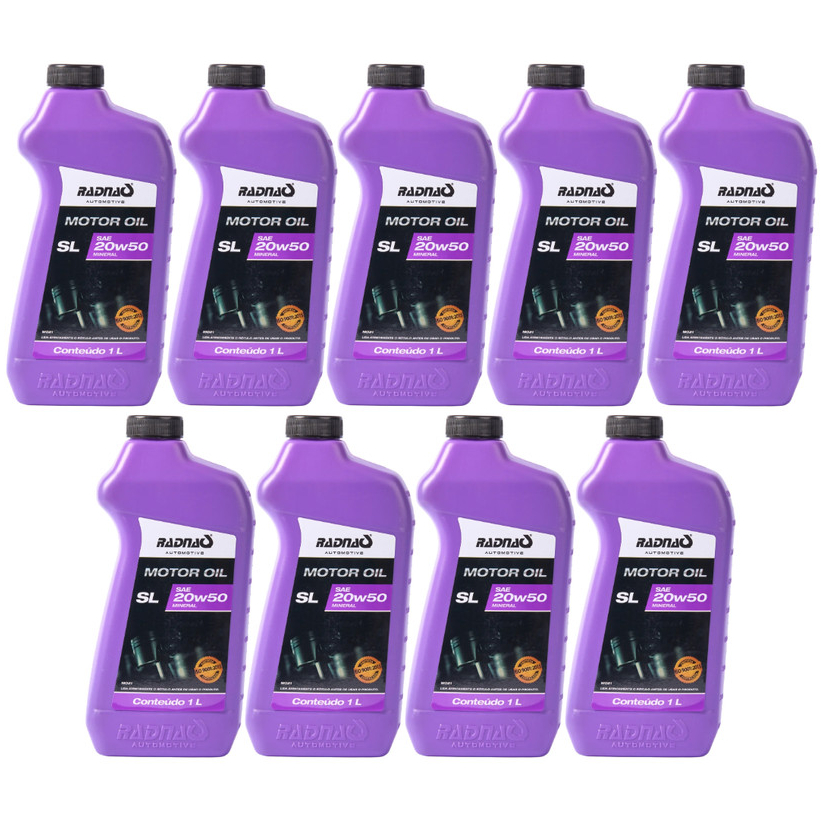 Kit 9L Óleo De Motor Mineral Radnaq 20W50 API SL 1 Litro
