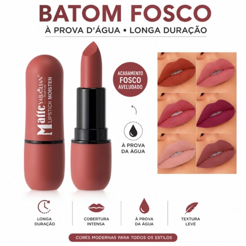 Batom Matte Fosco Longa Duração À Prova D'Água Não Borra