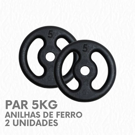 Par Anilha 5kg Ferro Fundido Pintada Peso Academia Barra Musculação (2 unidades)