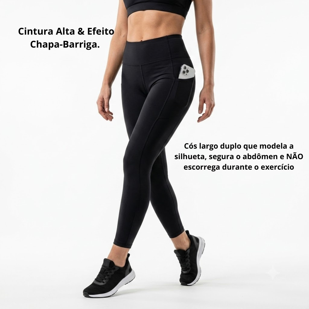 Calça Legging Feminina Com Bolso Lateral Para Celular Cintura Alta Suplex Academia Treino Fitness Grossa