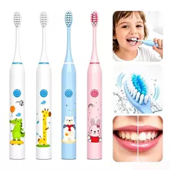 Escova Dental Elétrica Ultra-Sônica Para Crianças Acústica Onda Fofa Cabelos Suaves Dupla Face Limpa Cuidados