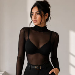Blusa Tule Manga Longa Feminino Transparente Elegante Sexy Tendência Moda Blogueira