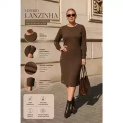 Vestido Midi Manga Longa Feminino Outono Inverno