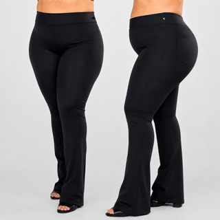 Calça Bailarina Boca de Sino Flare Roupa Feminina Grossa Plus Cintura Alta Zero Transparência Curve