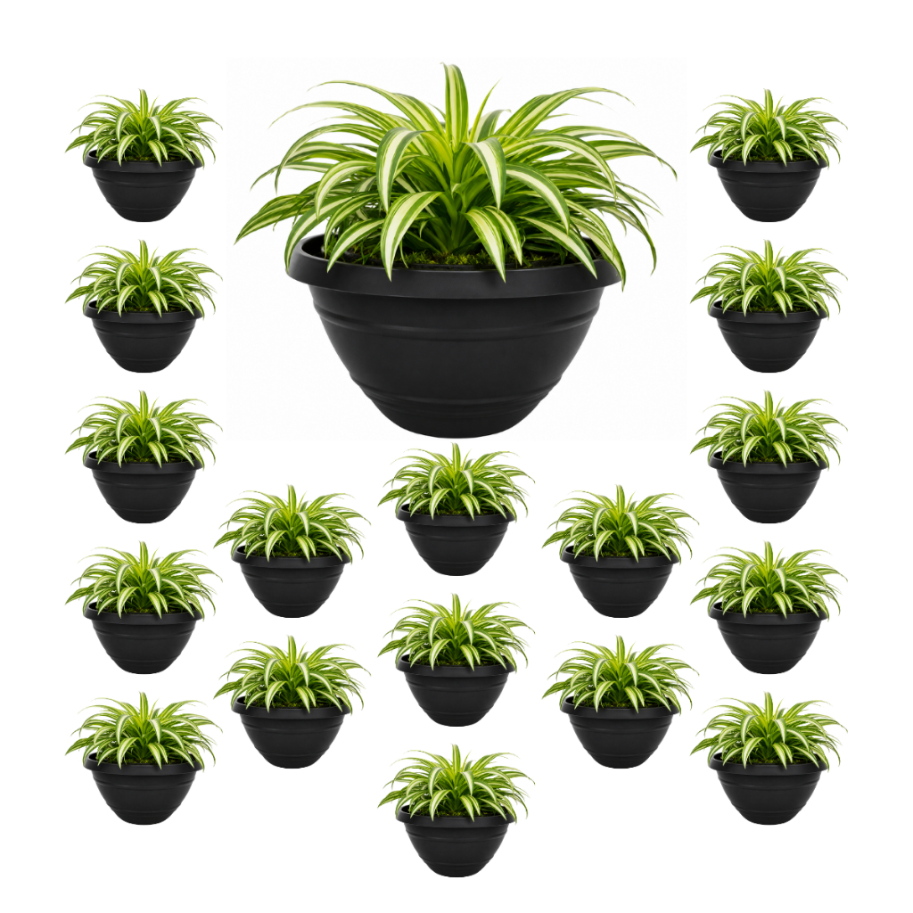 Kit 50 Vasos de Parede Pequeno 450 ml Preto Plastico Meia Lua para Flores Plantas Decoração Vertical