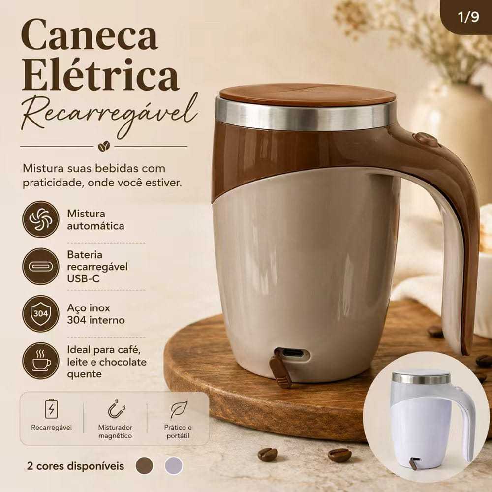 Caneca Térmica Mixer Magnético Elétrica Recarregável 380ml Copo Misturador para Café Shake Suco ZQL-032