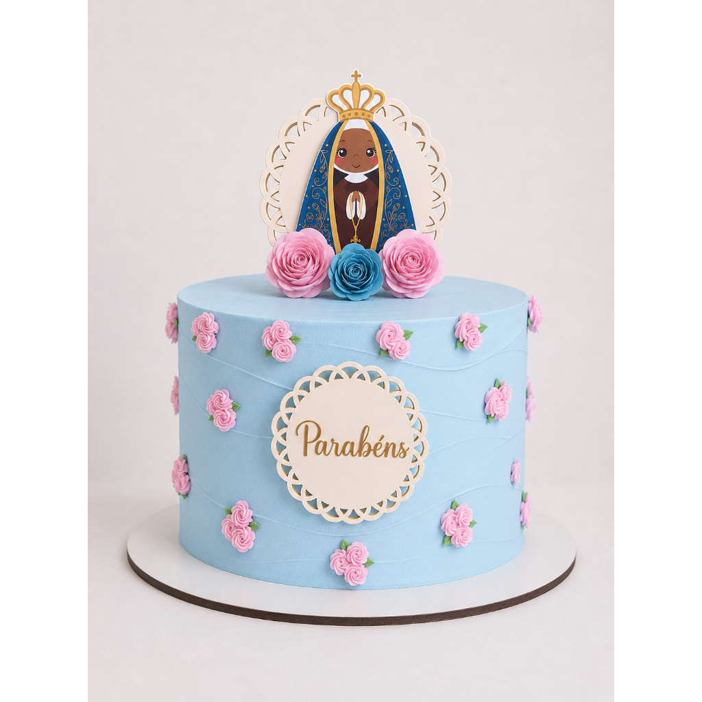 Topo de Bolo Nossa Senhora Aparecida Personalizado  para Batizado e Aniversário / Religioso / Envio Imediato