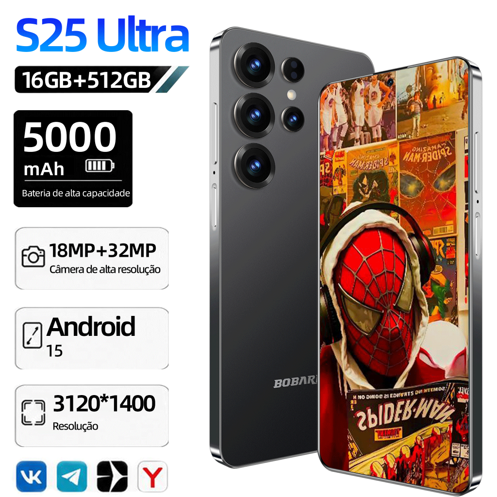 Smartphone S25 Ultra Android 15, 5500 mAh, 16 GB+512 GB, HD, 5G, dual-SIM Celular oficial Exclusivo para jogos