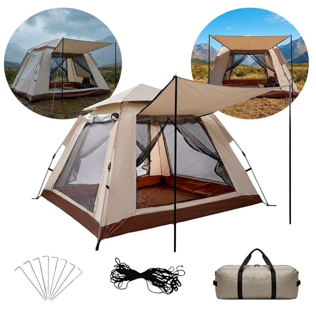 Barraca Camping Automática 8 Pessoas BO680 Ornnament Praia Montagem Rápida 2,4x2,4x1,6 Metros Bege