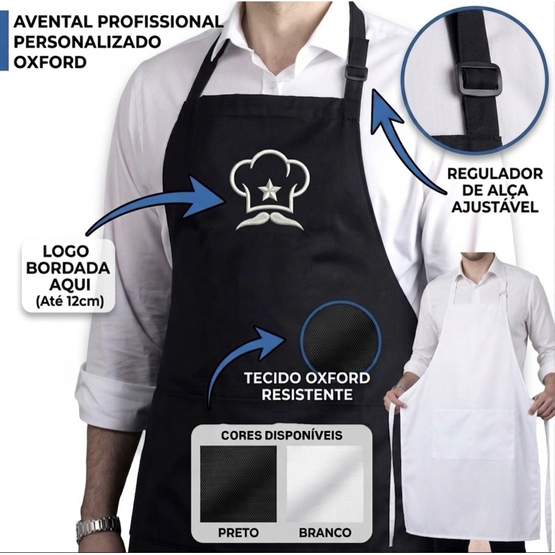 Avental Com logomarca Bordado Personalizado no Peito Empresa Profissional Tecido Oxford