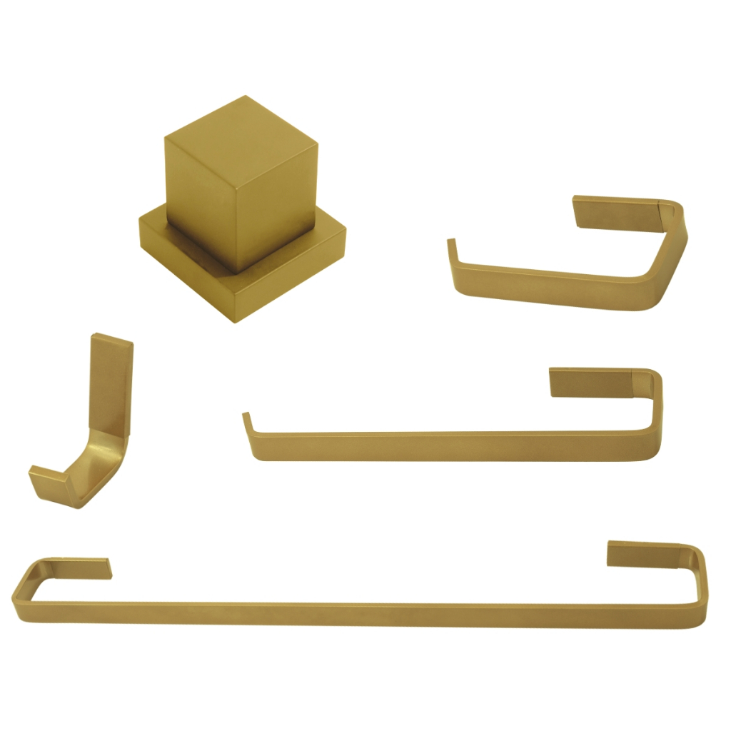 Kit Acessórios Banheiro Quadrado Dourado Fosco + 1 Acabamentos Metal Registro Qu