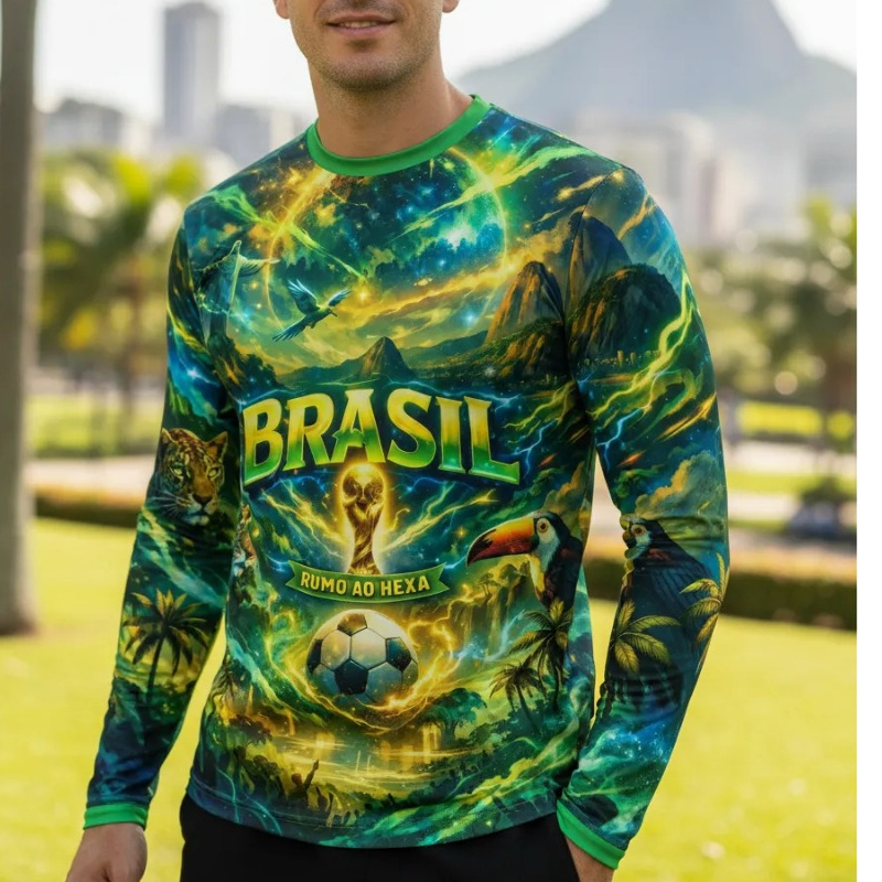 Camisa do Brasil Camiseta Manga Longa do Brasil Copa Futebol