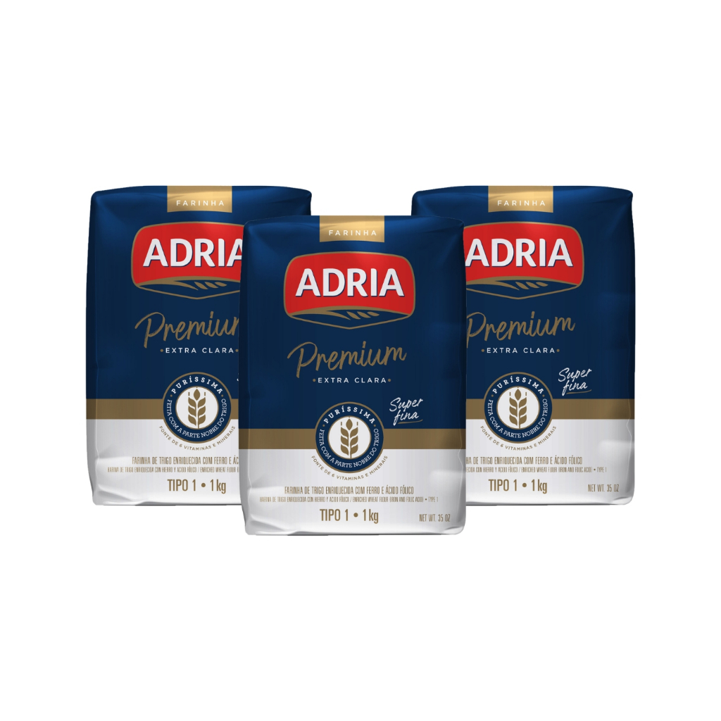 Kit 3un Farinha de Trigo Adria Tipo 1 Pacote 1kg