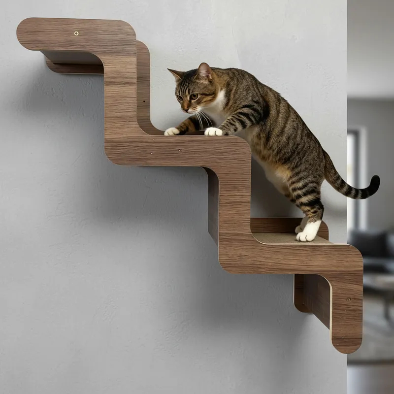 Prateleira para Gato de Parede Escada Gato 3 Degraus Playground para Gatos MDF 15mm Suspensa Carpete