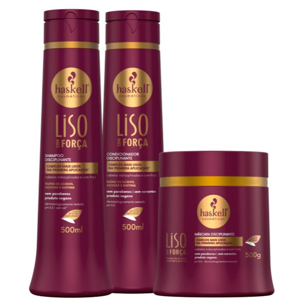 Kit Liso com Força Shampoo 500 Condicionador 500 e Mascara 500