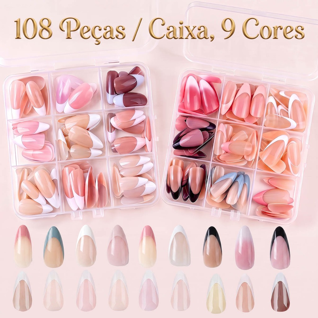 108 Pcs Almond Bailarina Unhas Postiças Curtas Ferramentas De Beleza Do Prego Pressione em Unhas Falsas Cobertura