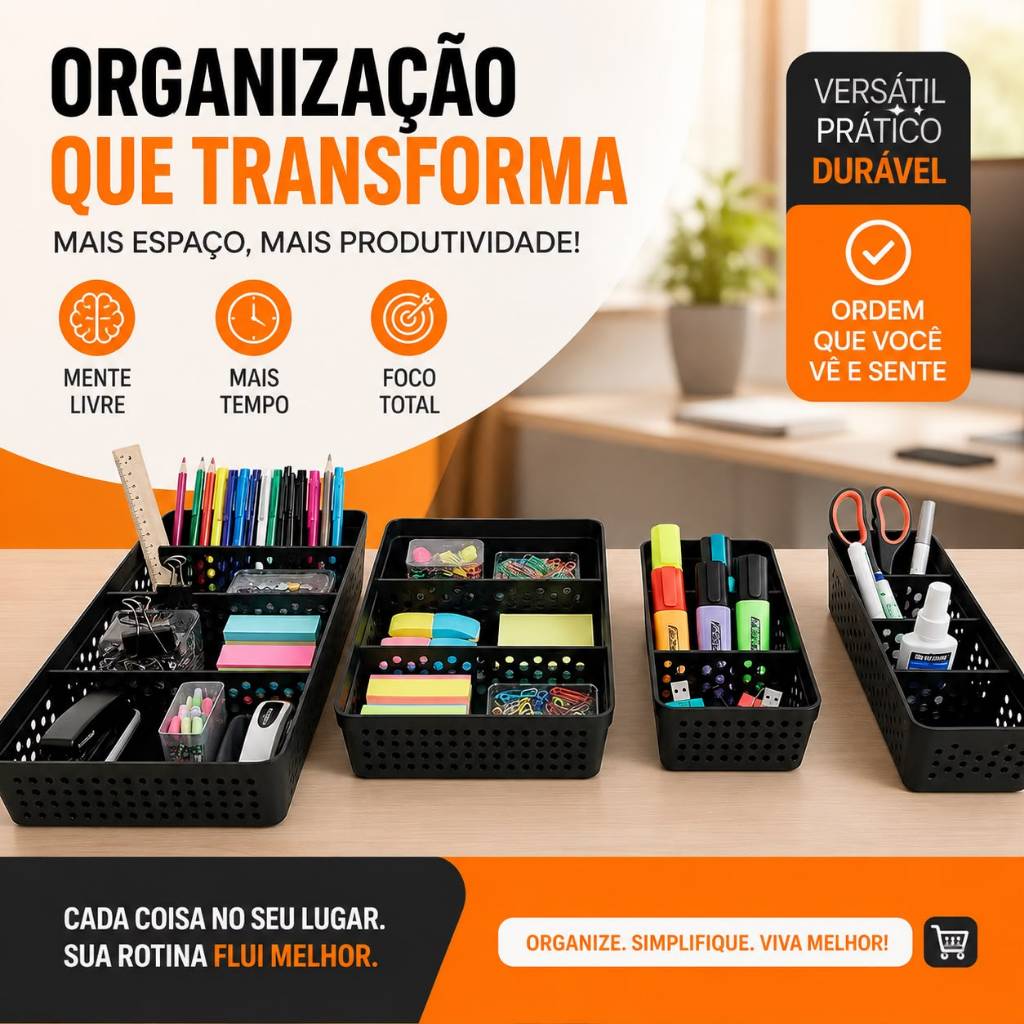 Kit 4 Cestos Organizadores Com Divisórias Tamanhos Variados Multiuso Diversas Cores Usual Utilidades