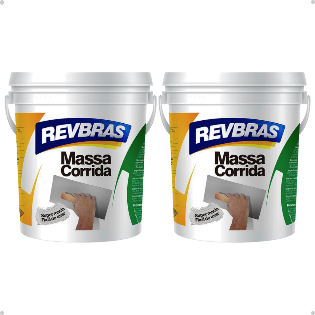 Kit 2 Massa Corrida Uso Fácil Acrilica Superficie Para Construção Revbras 3,6l Galão