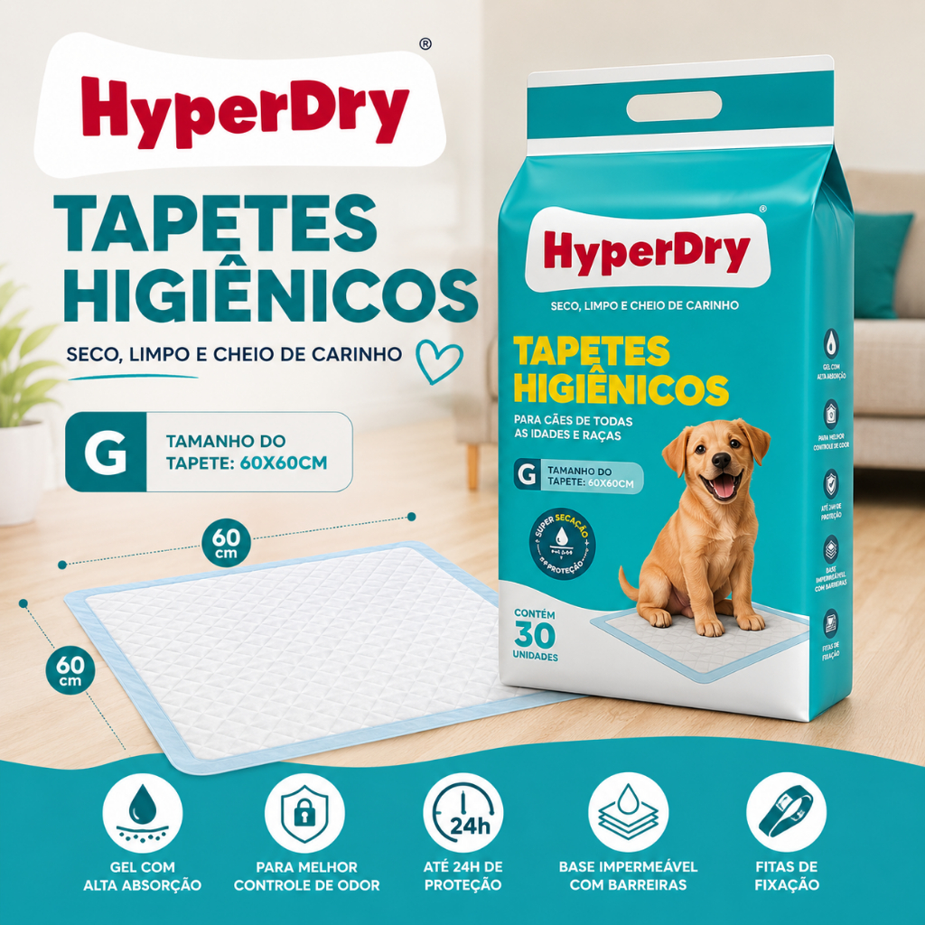 Kit 1 pacote Tapete Higiênico Pet 60x60 Treinamento para Filhotes e Adultos com 30 unidades