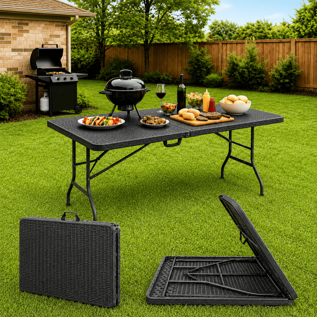 Mesa Dobrável Portátil 1,80m Vira Maleta Plástico Reforçado Alça Nakasaki Camping Churrasco Praia