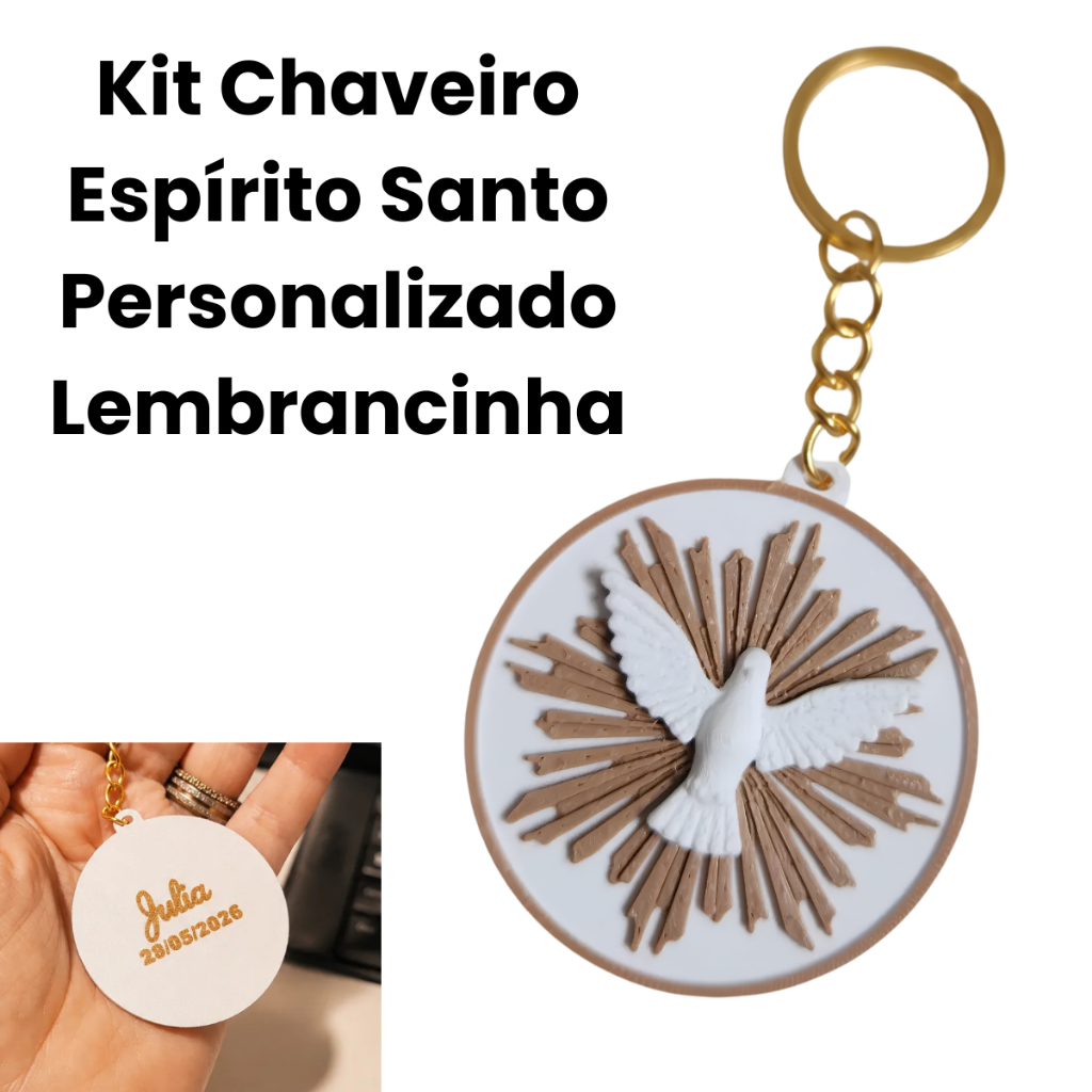 Kit Chaveiro Espírito Santo Personalizado | Lembrancinha para Batizado, Crisma e Primeira Comunhão