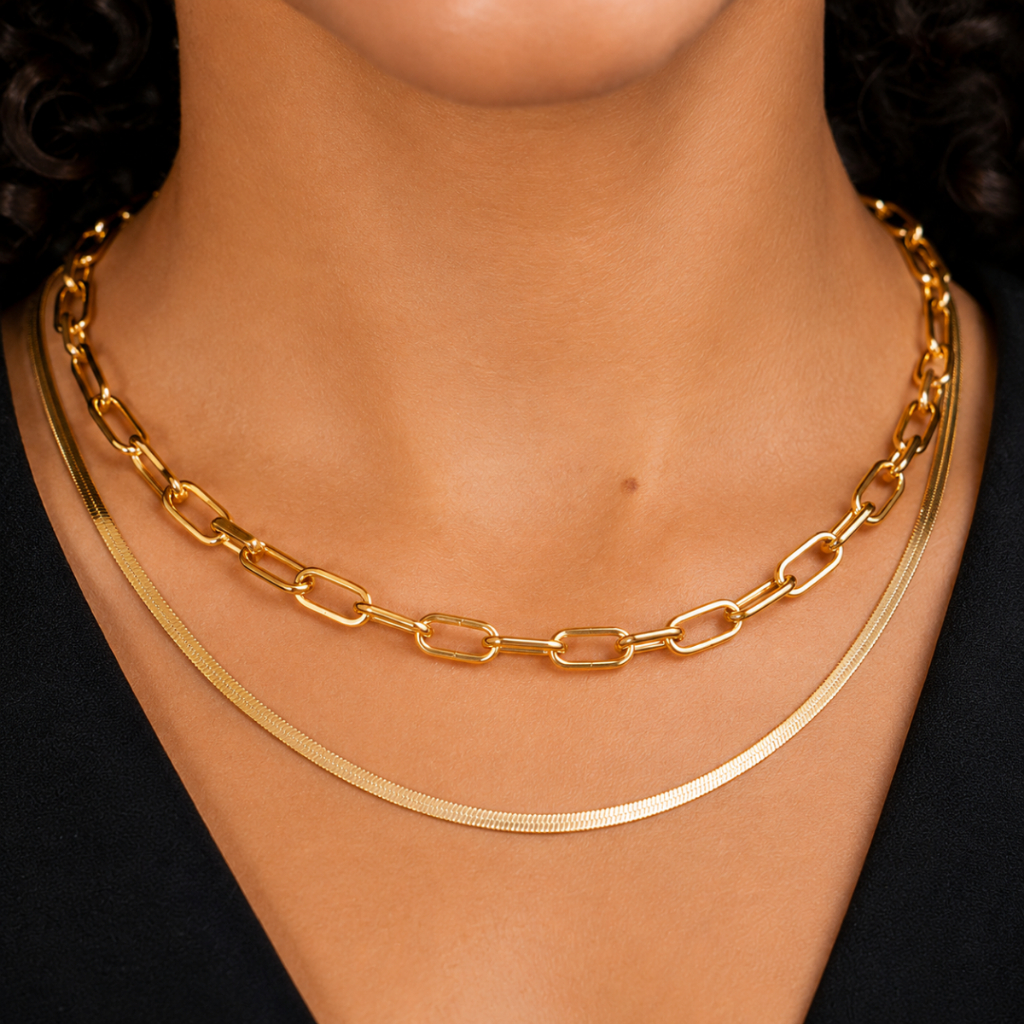 Colar Carti + Colar Laminado Dourado Banhado a Ouro 18k