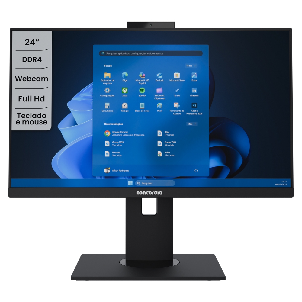 Computador All In One Concórdia Core i5 12400 8GB DDR4 SSD 240GB 23.8'' Full HD 