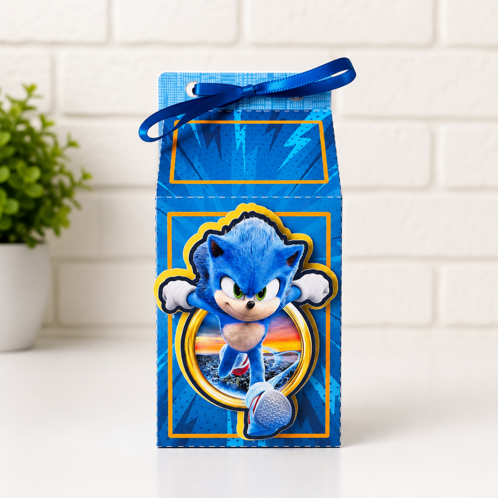 Caixa Milk SONIC Personalizada Premium | Kit 5 10 15 20 Unidades | Lembrancinha Festa Infantil |Aplique 3D|PEGUE E MONTE
