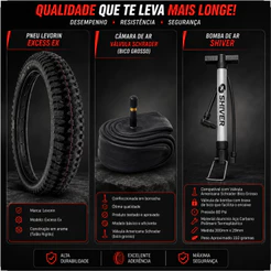 Pneu bicicleta Levorin Excess aro 24 x 1.95 Cravudo banda leve + Camara bico grosso + Brinde Bomba
