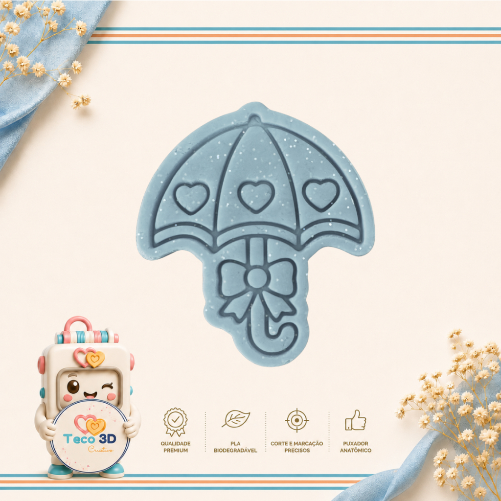 CORTADOR DE BISCOITO GUARDA CHUVA COM CORAÇÕES GUARDA CHUVINHA CHÁ DE BENÇÃOS CHÁ DE BEBÊ MENINO MENINA + CARIMBO MASSA